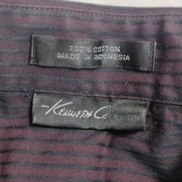 Kenneth Cole Purple Textured Black Striped Button Up Dress Shirt Size 18 - Picture 10 of 12